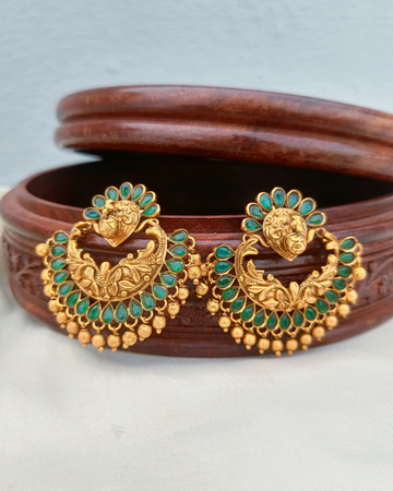 Green Chandbali style Earrings - Emerald GL-EA0815-150