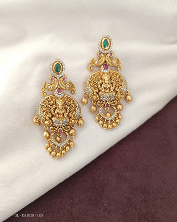 Gold Finish CZ stone Emerald ruby Chandbali Earrings GL-EA1018-180