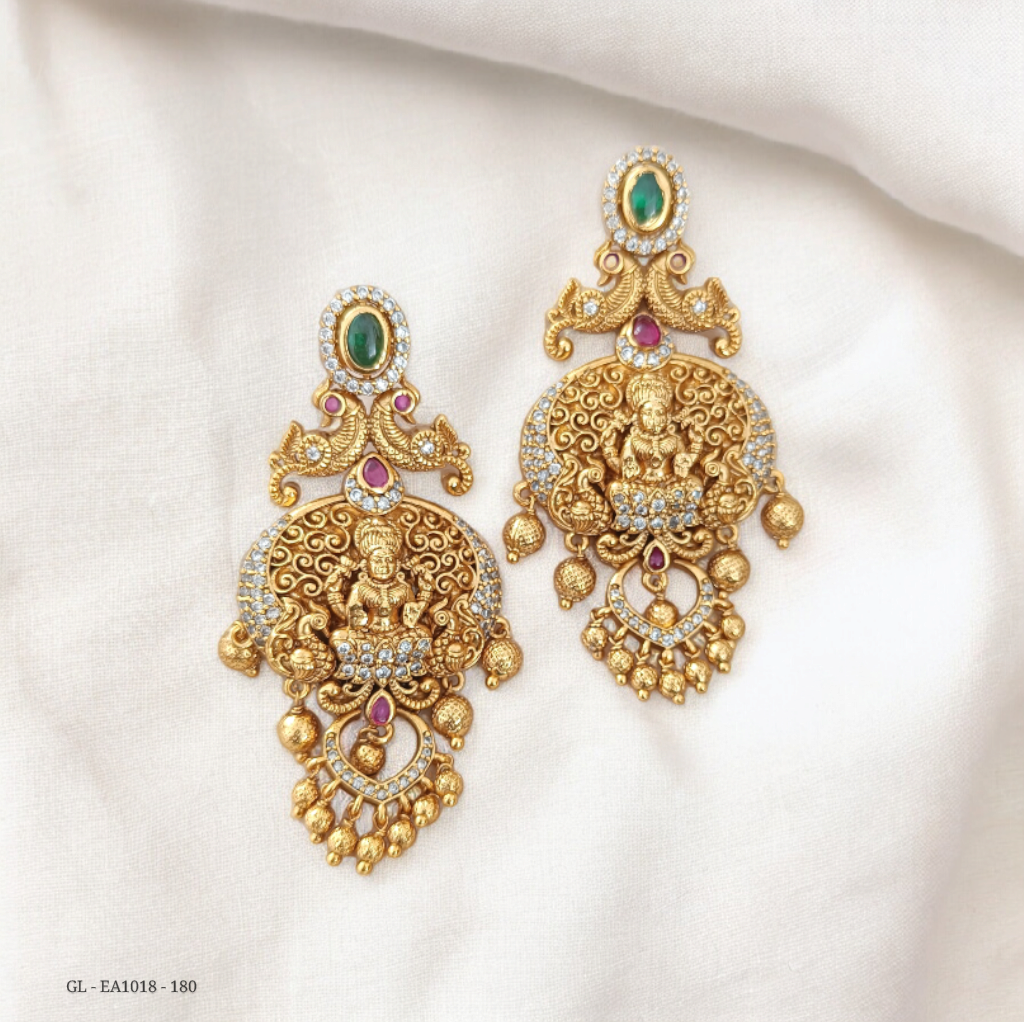 Antique Gold Finish Temple Chandbali Earrings GL-EA1018-180