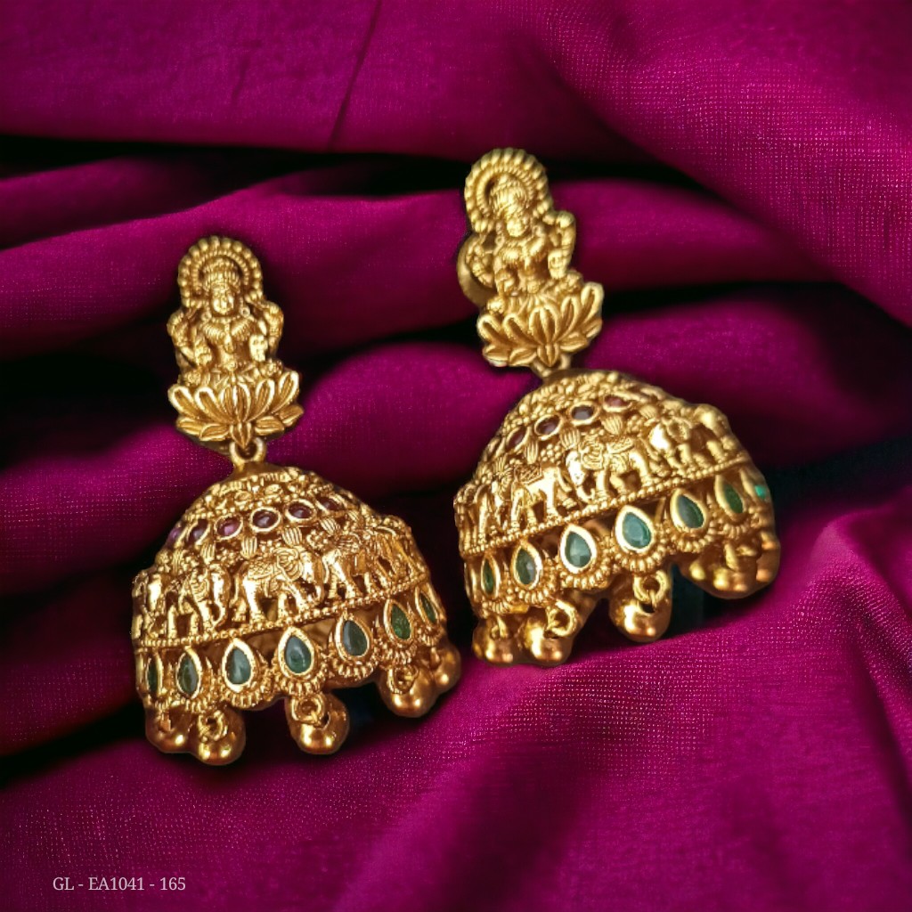 Gold Finish Ruby Emerald Elephant pattern  Jhumkas GL-EA1041-165