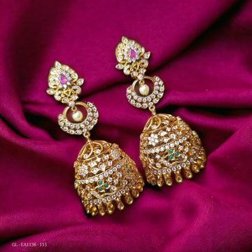 Cz Ruby Stone Long dangling Jhumkas GL-EA1136-155