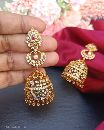 Cz Ruby Stone Long dangling Jhumkas GL-EA1136-155