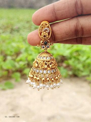 MAtt Gold Finish non temple Jhumka GL-EA1242-130