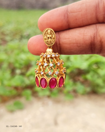 Cz Ruby Aligned Lakshmi Earrings GL-EA1249-145