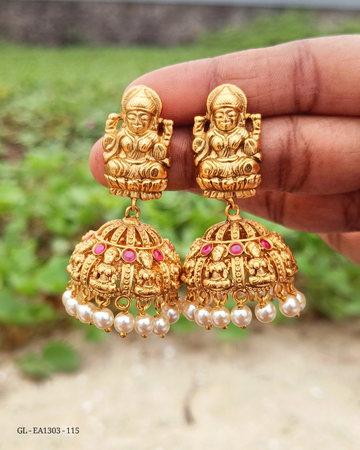 Antique Finish Ruby Lakshmi Jhumkas GL-EA1303-115