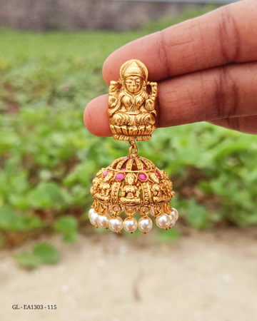 Antique Finish Ruby Lakshmi Jhumka