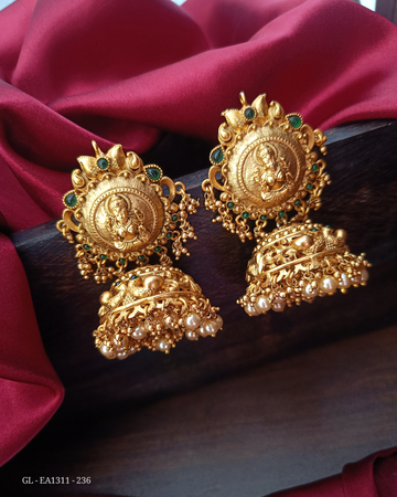 Green matt finish Bridal Jhumkas GL-EA1311-236