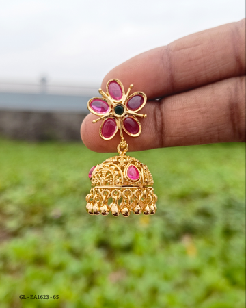 Micro gold Ruby Emerald stone jhumkas GL-EA1623-65