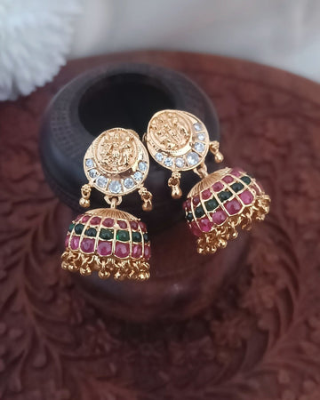 Gold Alike Ruby Emerald Jhumkas GL-EA1631-95