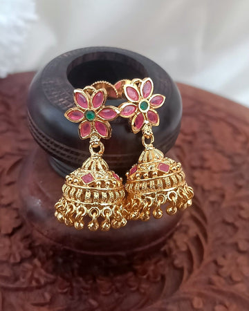 Gold Alike Ruby Emerald Jhumkas GL-EA1633-60