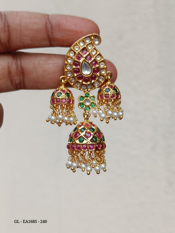 Screw back Kemp stone Jhumkas - Gold Alike  GL-EA1685-240