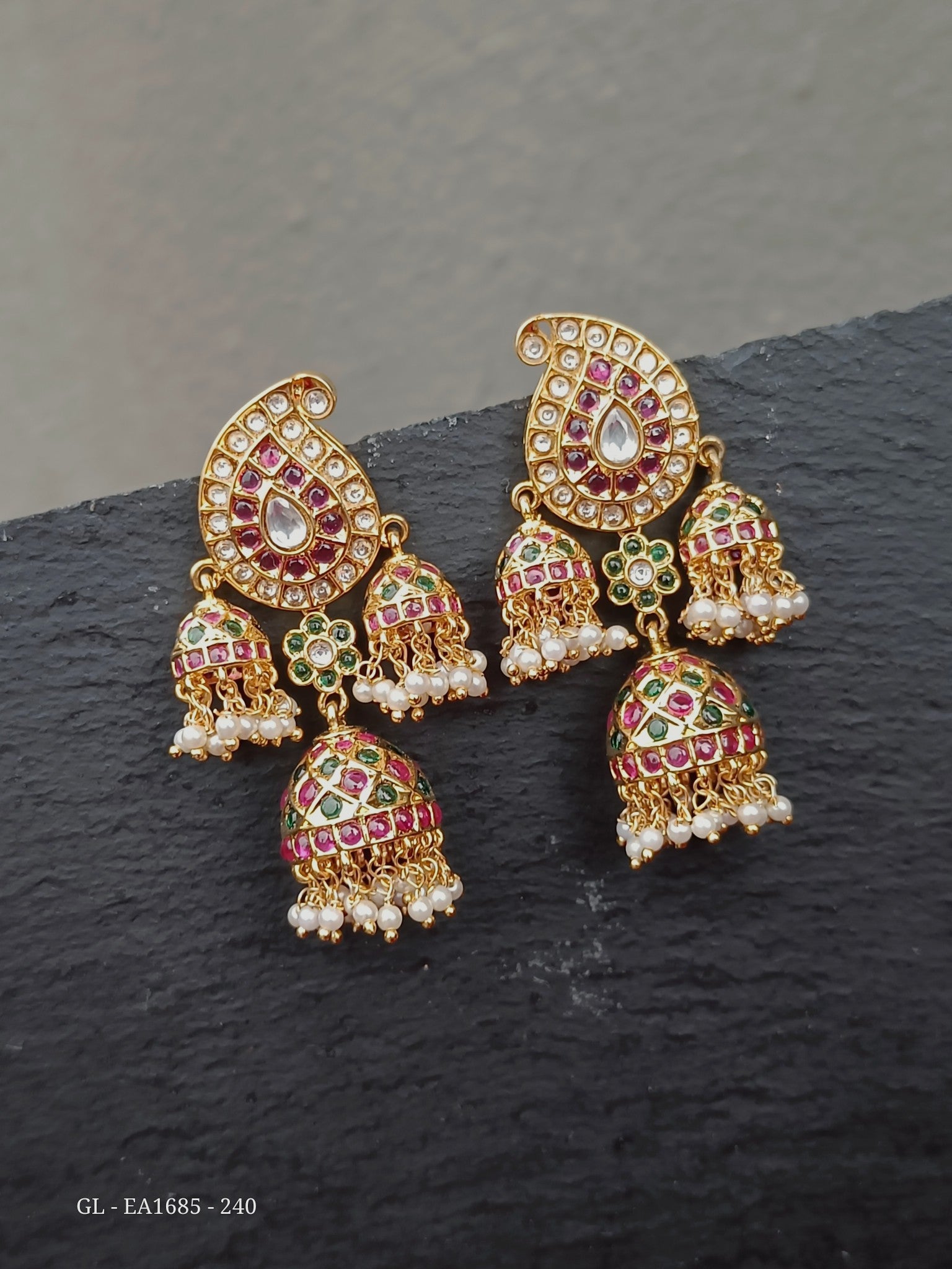 Kemp stone Jhumkas - Gold Alike