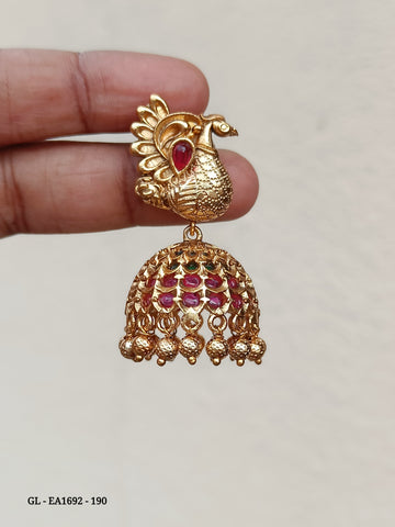 Gold Finish Peacock Kemp Jhumka GL-EA1692-190