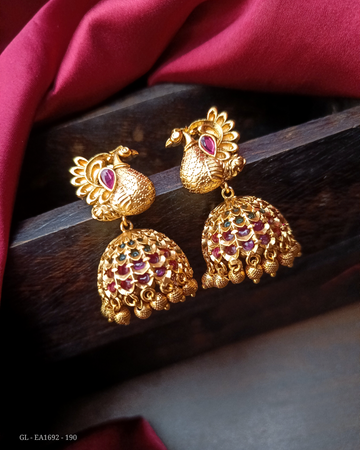 Gold Finish Peacock Kemp Jhumka GL-EA1692-190