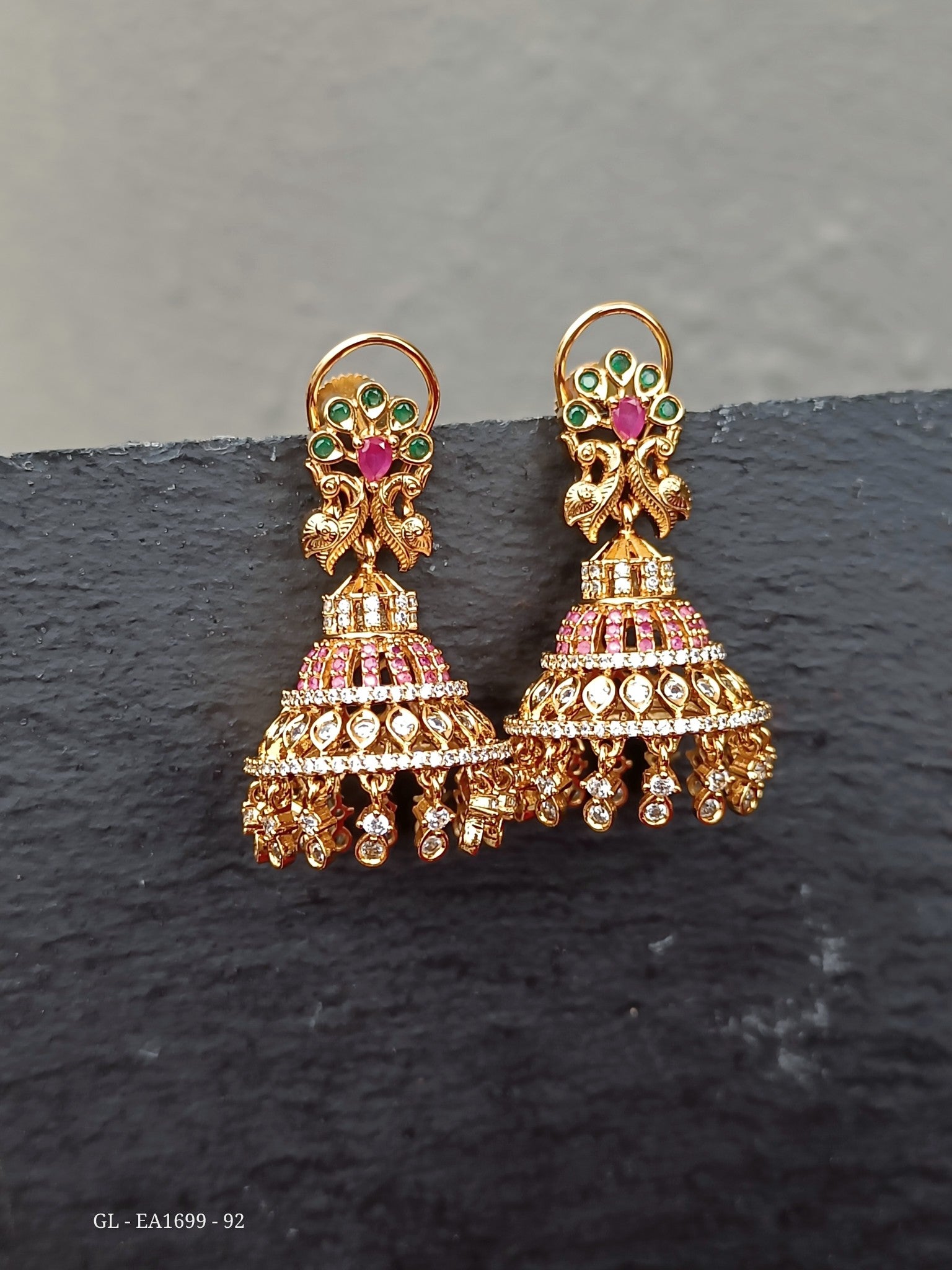 Gold Finish CZ multicolor Jhumkas GL-EA1699-92