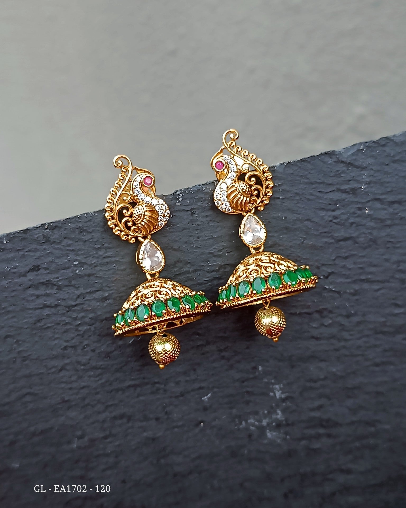 Emerald Peacock Gold Finish Jhumka GL-EA1702-120
