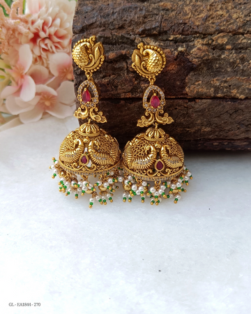 Semiprecious long Peacock Jhumkas GL-EA1844-270