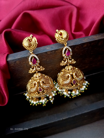 Semiprecious long Peacock Jhumkas GL-EA1844-270