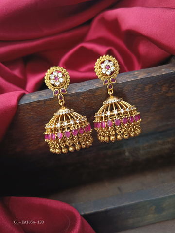 Cz antique gold Finish Jhumkas GL-EA1854-190