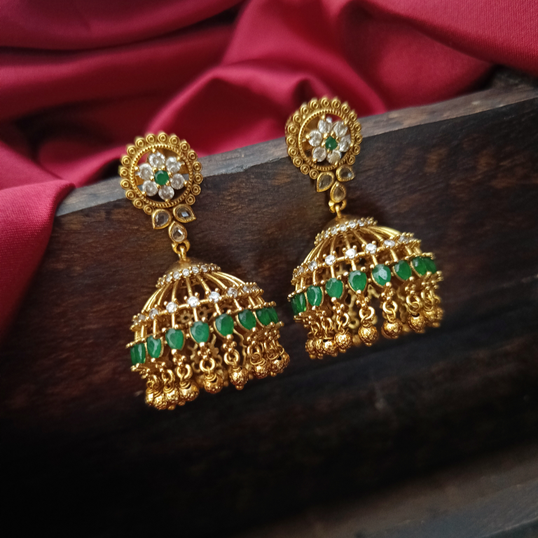 Cz Emerald antique matt Finish Jhumka GL-EA1855-190