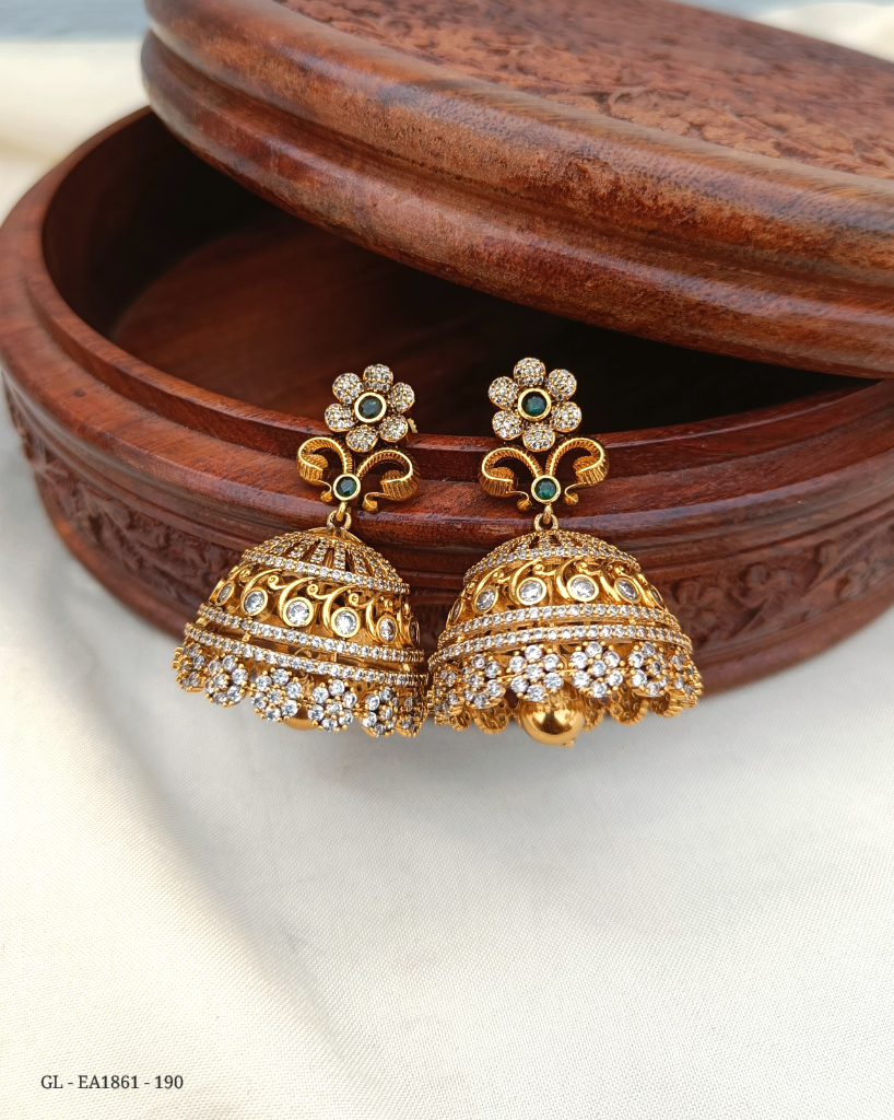 Cz Gold Finish Jhumkas GL-EA1861-190