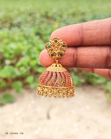 Cz Ruby Emerald gold finish Jhumka GL-EA1864-138