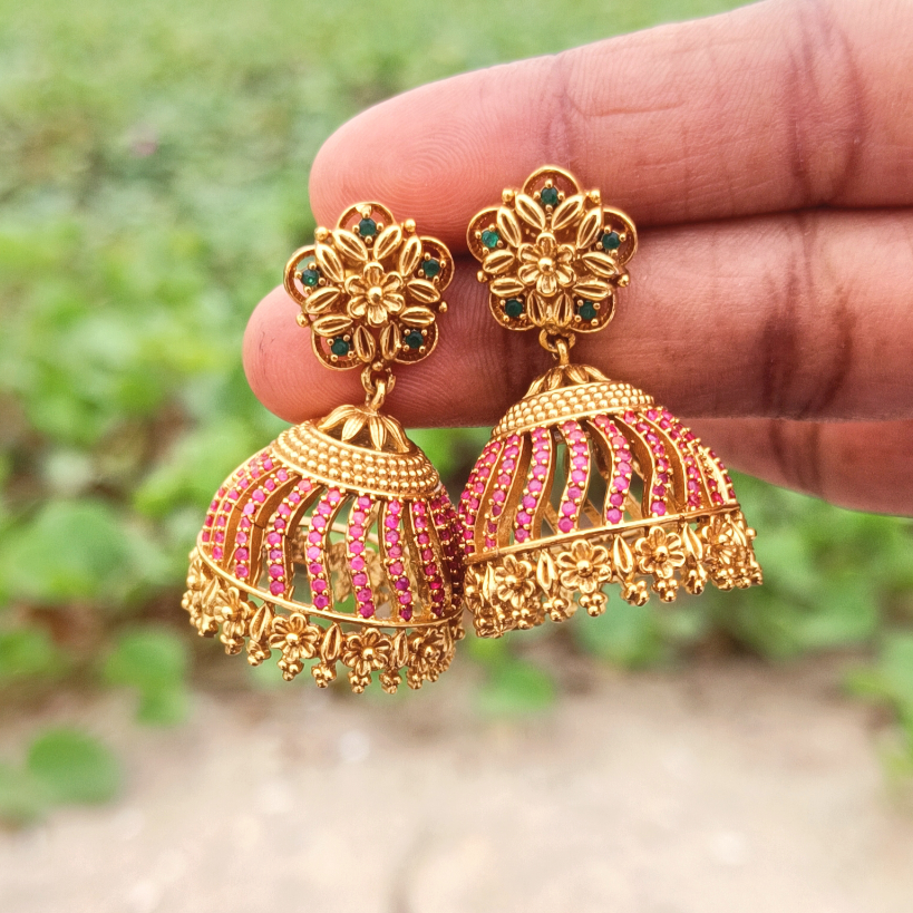 Ruby emerald gold jhumkas discount