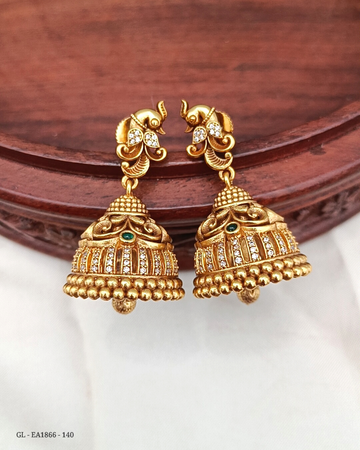 Gold Finish Cz Peacock Jhumkas GL-EA1866-140