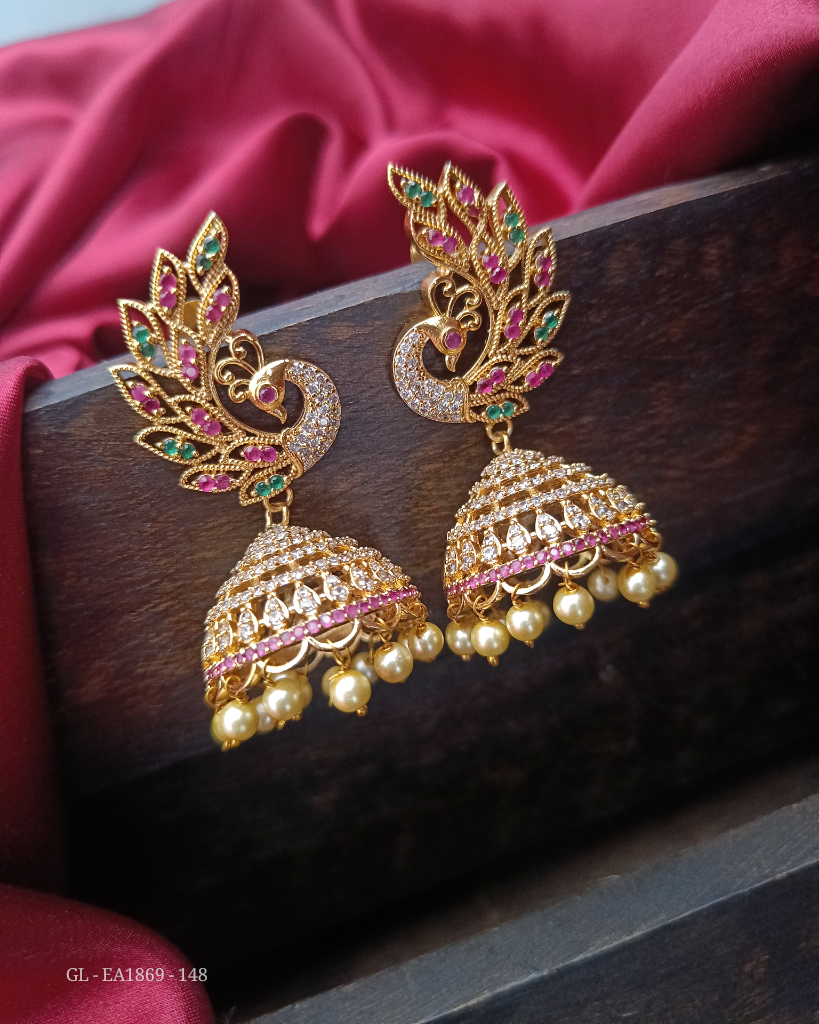 Lightweight Cz Peacock Gold Finish Jhumkas GL-EA1869-148
