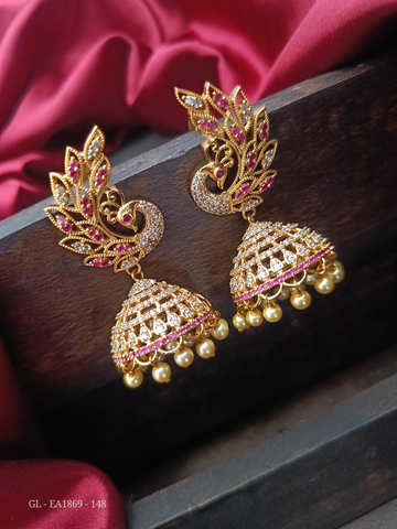 Lightweight Cz Peacock Gold Finish Jhumkas GL-EA1869-148