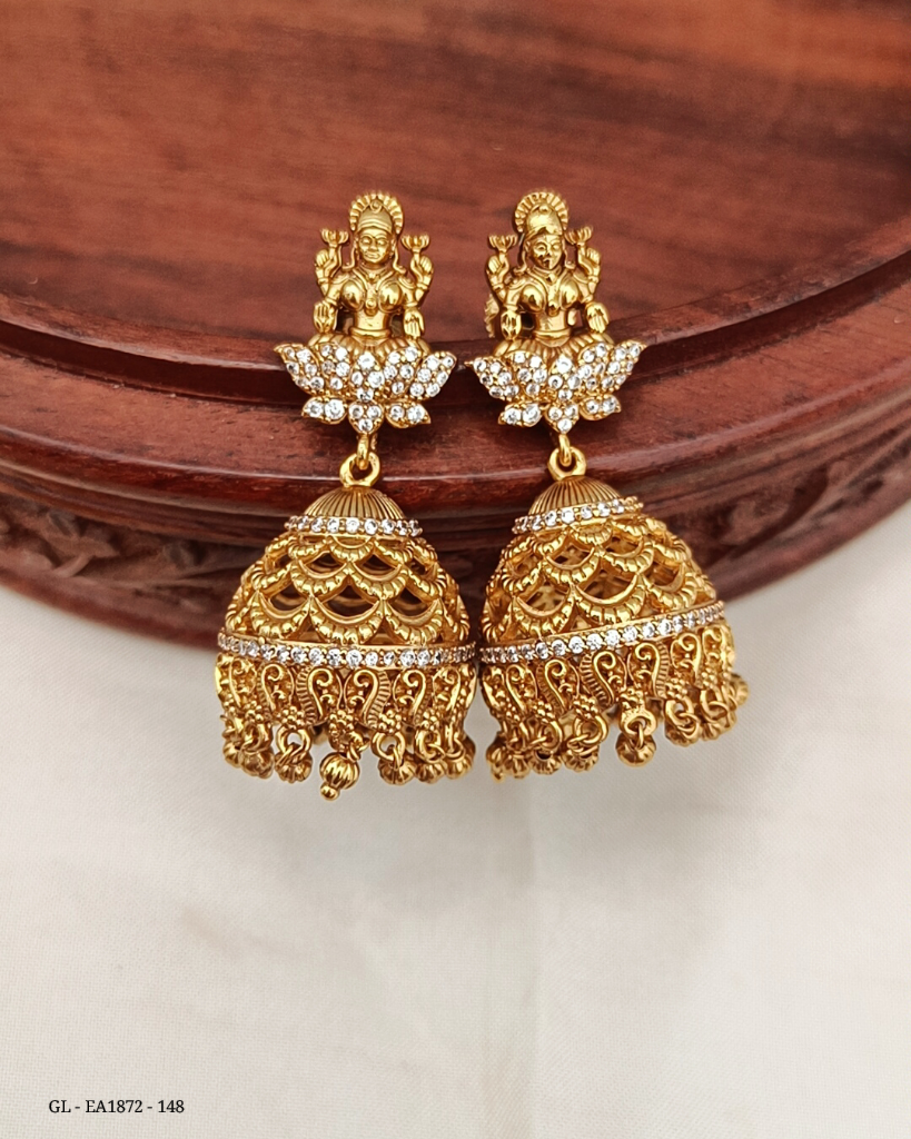 Gold Finish Cz Temple Jhumkas GL-EA1872-140