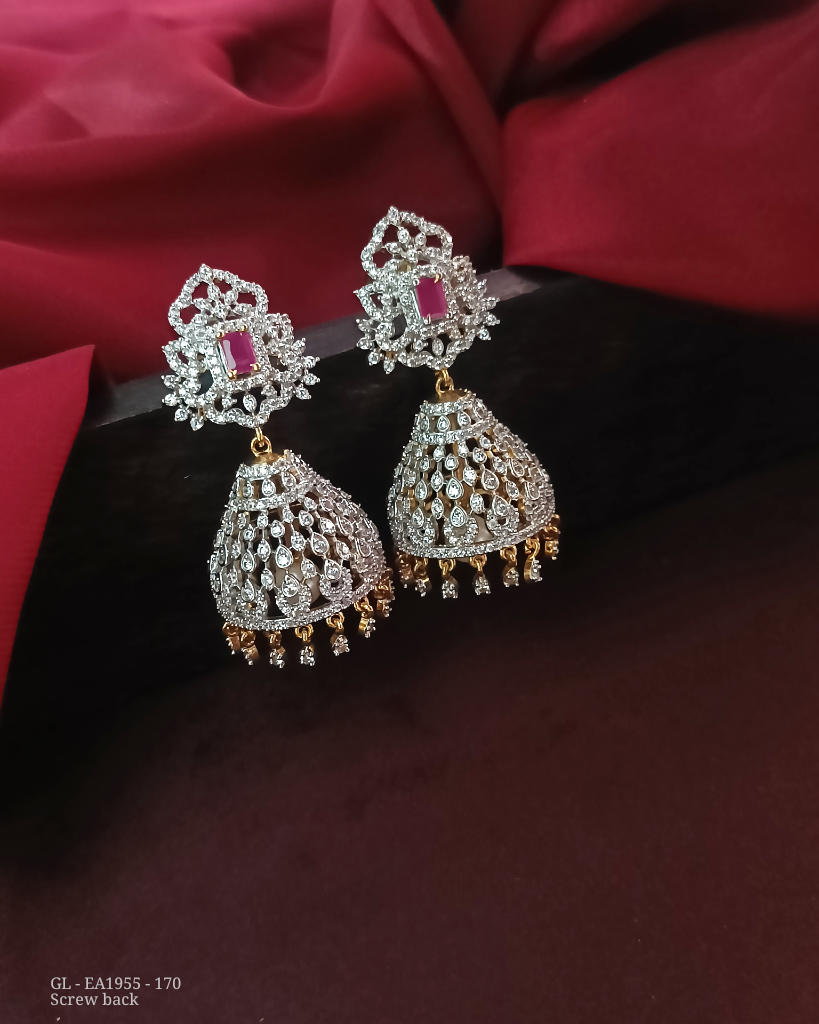 Screw back American Diamond Jhumkas GL-EA1955-170