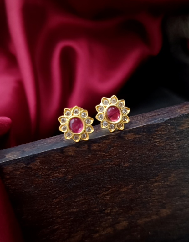 Kids Floral ruby ad stone studs