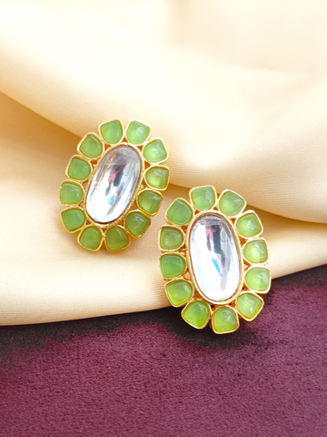 Cz Kundan oval stud Earrings - GL-EA2070-65