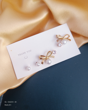 Pearl bow earrings set of 3 pairs  GL-EA2215-42