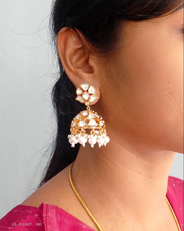 Semiprecious Polki Jhumkas ( Gold plating ) GL-EA2657-340