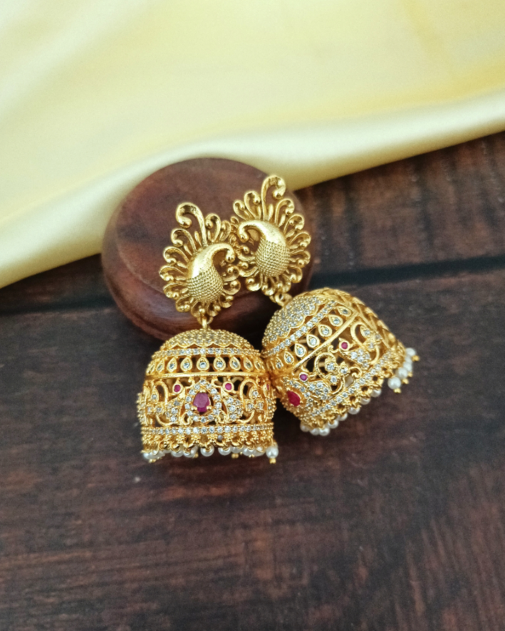 Golden Cz Peacock Jhumka GL-EA2810-158
