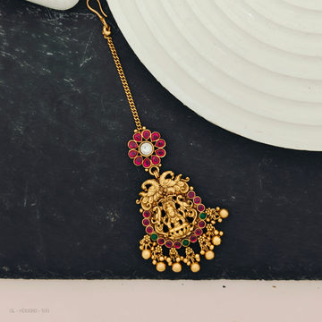 Gold finish Lakshmi  peacock  Design Ruby Tikka