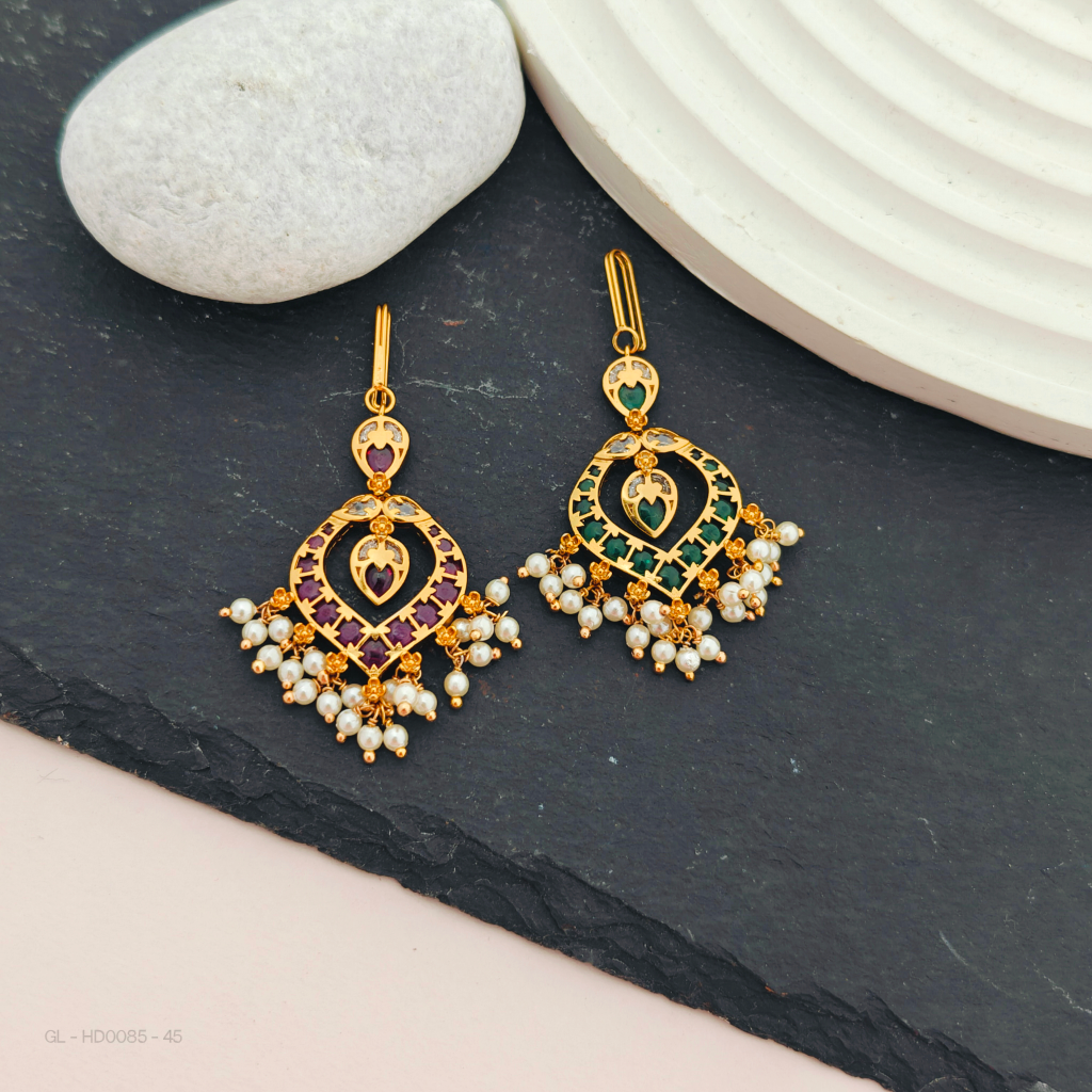 Gold finish Ruby ,Emerald pearl Tikka