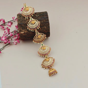 Bridal Temple Gold Finish Jada Billai with Stones & Pearls