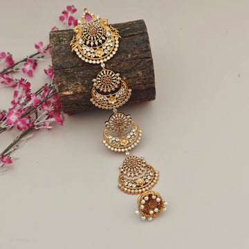 Bridal Temple Gold Finish Jada Billai with Stones & Pearls