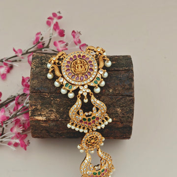 Bridal Temple Gold Finish Jada Billai with Stones & Pearls