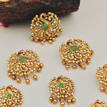 Temple Peacock Gold Finish Jada Billai Bridal Hair Set
