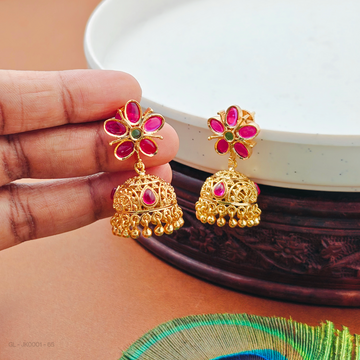 Micro gold Ruby Emerald stone jhumkas
