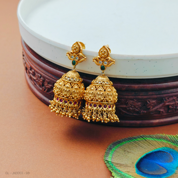Gold Finish Kemp-Emerald- Jhumkas