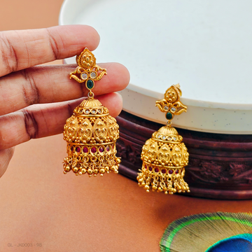 Gold Finish Kemp-Emerald- Jhumkas