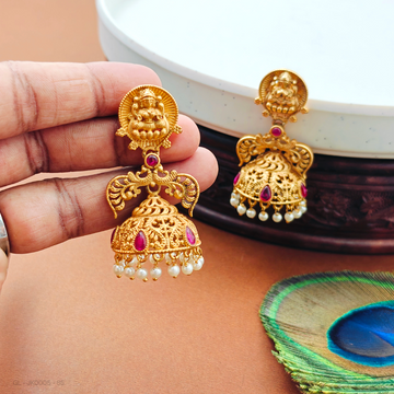 Gold Finish ruby Lakshmi Jhumkas
