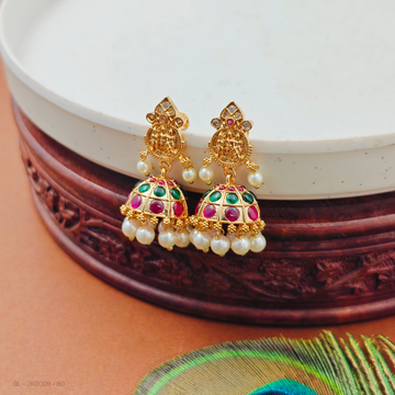 Gold Alike Ruby Emerald Temple Jhumkas