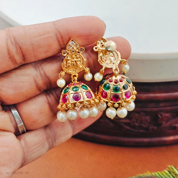 Gold Alike Ruby Emerald Temple Jhumkas