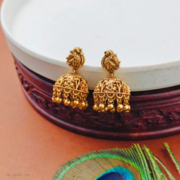 Antique gold finish peacock- Floral-design  Jhumkas